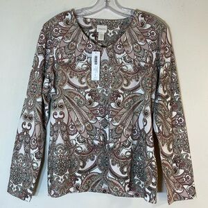 NWT. Chico’s 1 (US 8/M) French Romance Paisley V Neck Top.